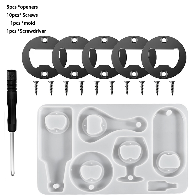 Kit d'inserts pour ouvre-bouteille, inserts ronds en acier inoxydable avec vis et tournevis pour ouvre-bouteille, moule de bricolage: Rose