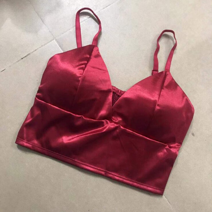 Naisten putki toppi silkki mukava crop toppi seksikäs camisole langaton kesä v #39 pääntie hihattomat alusvaatteet: Punainen