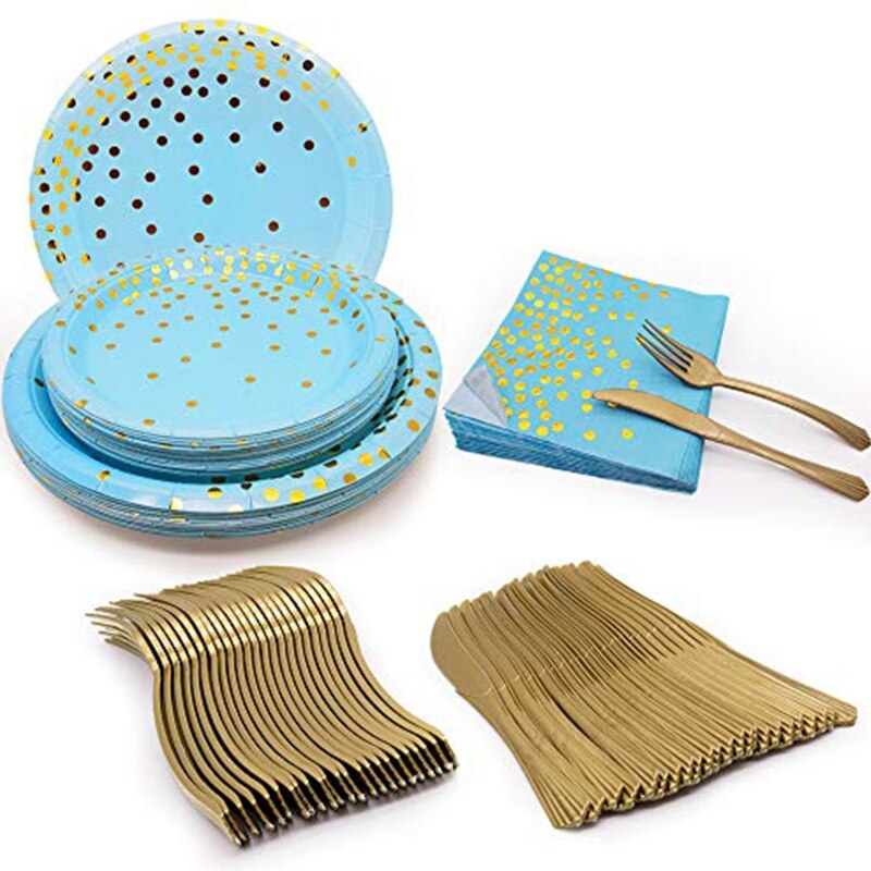 120 Stuks Wegwerp Servies Set Servies Feestartikelen 24 Gasten Diner Plaat: Blauw