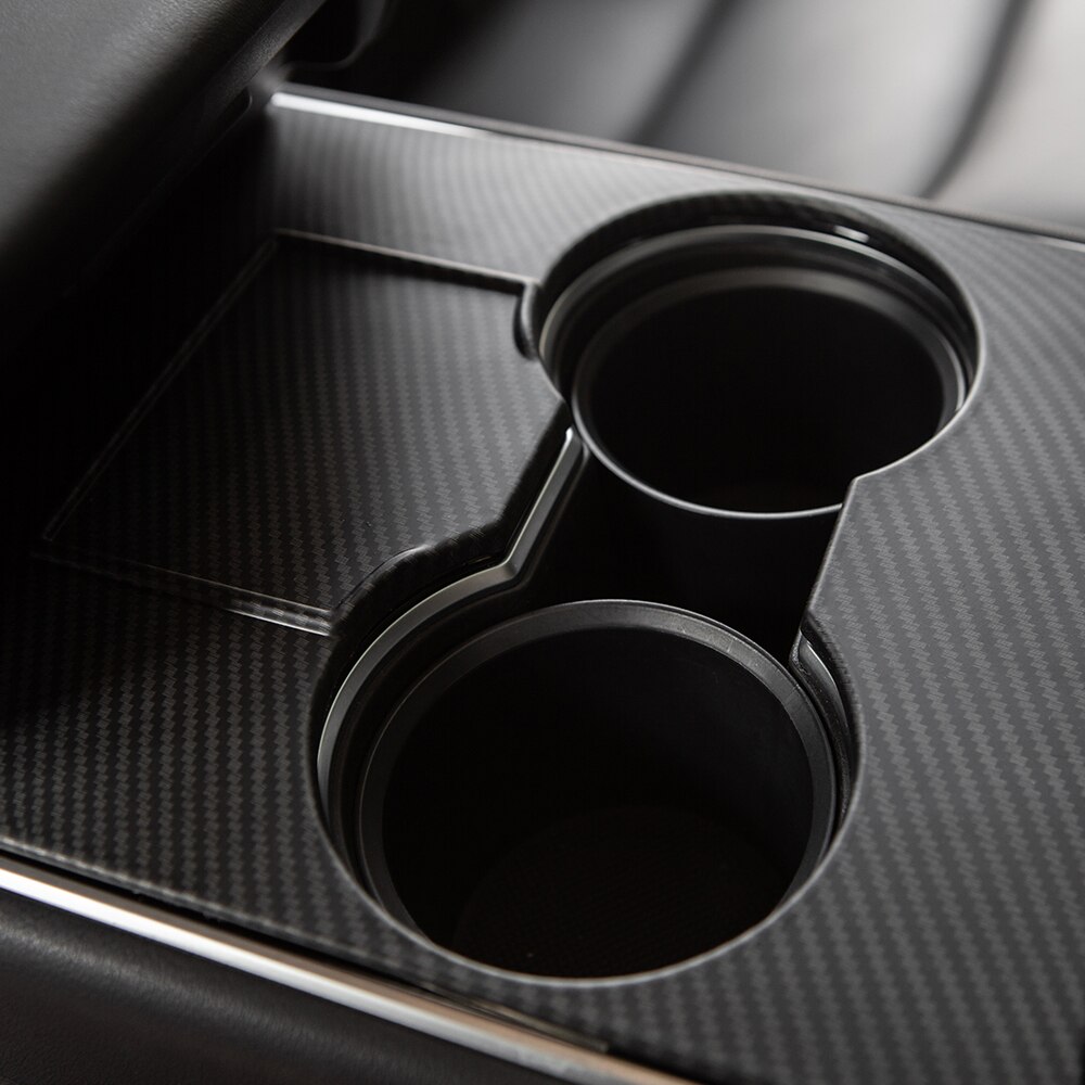 For Tesla Model 3 Car Interior Decal Matte Carbon Fiber Style ABS Center Console Cup Holder Panel Cover Trim 4PCS/SET