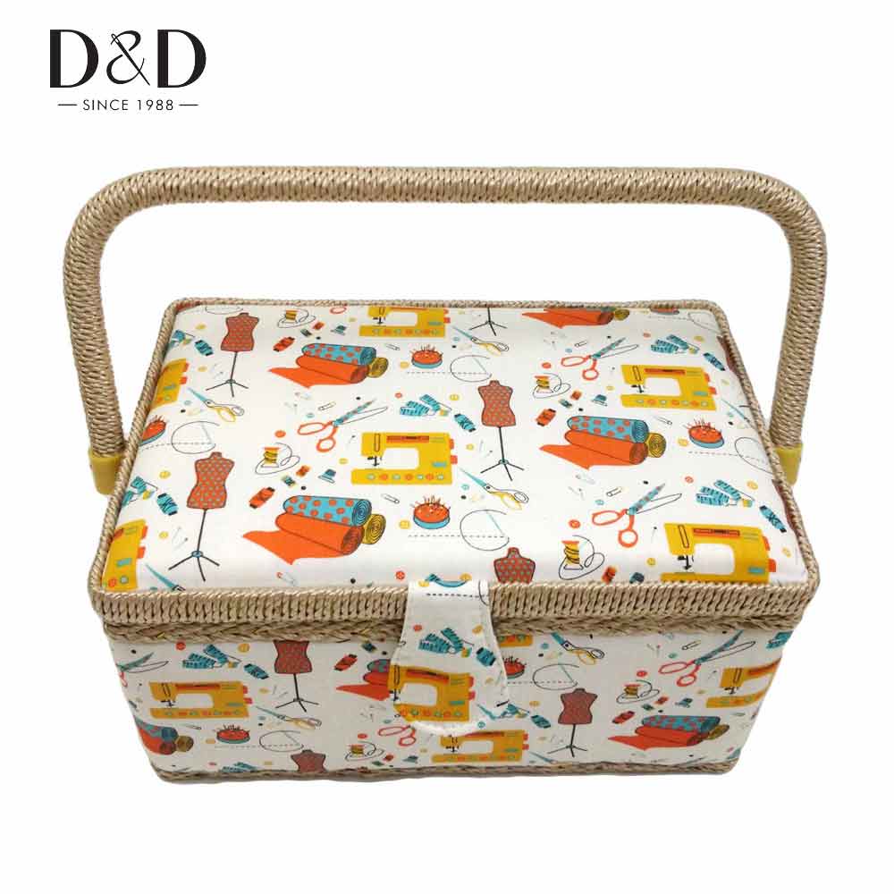 Home Sewing Storage Basket with Sewing Tool Accessories Cotton Fabric&amp;Wood Crafts Storage Box Sewing Kits for Mother: B