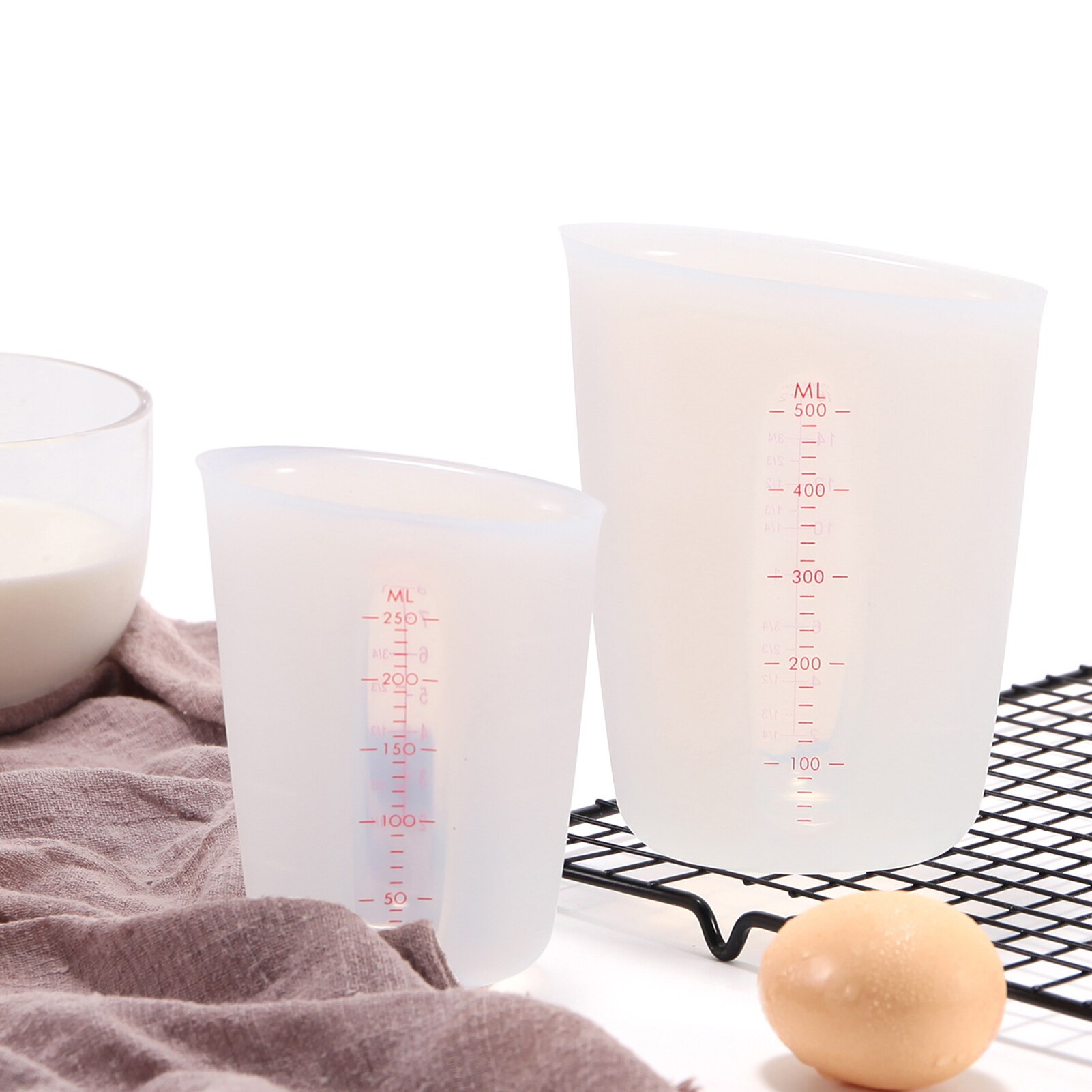 Taza de medición de silicona transparente de doble escala, herramientas de medición reutilizables suaves para hornear, accesorios de cocina, 250/500ml