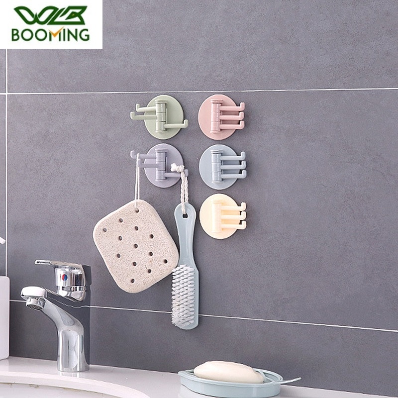 WBBOOMING Plastic Wall-mounted Adhesive Hook Rotatable Strong Bearing Stick Hook Kitchen Wall Hanger Bathroom Kitchen Hooks