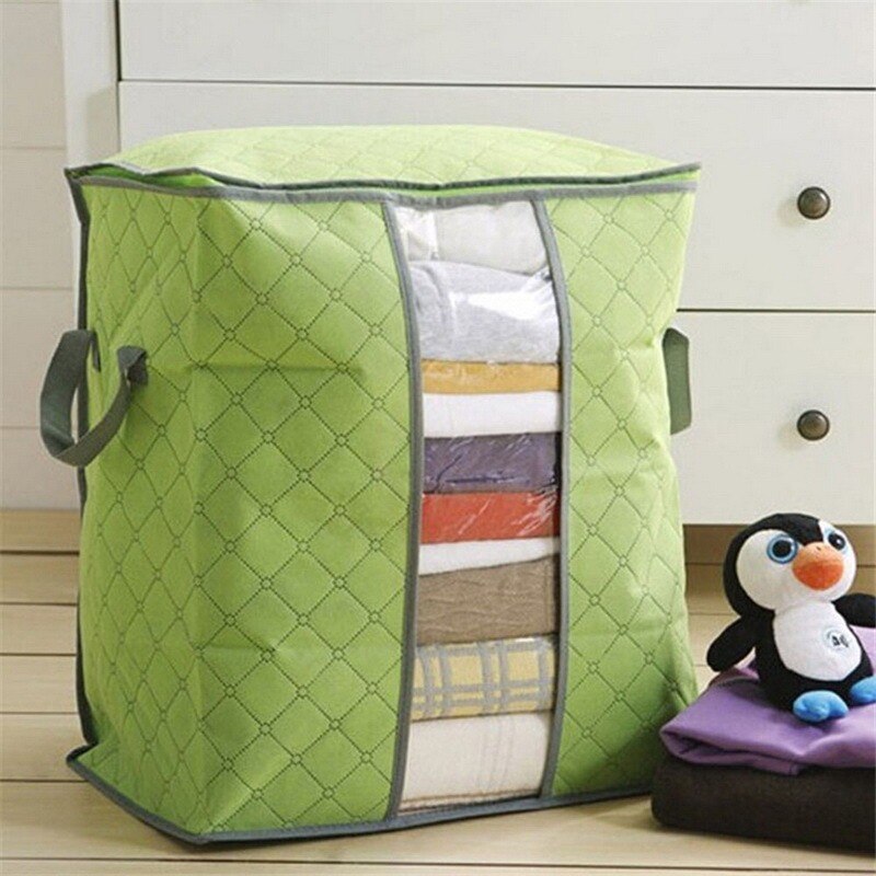 Bolsa de almacenamiento de edredón extragrande, bolsa de almacenamiento de ropa con asas, portátil, a prueba de polvo, no tejida, con cremallera, 60x42x36cm