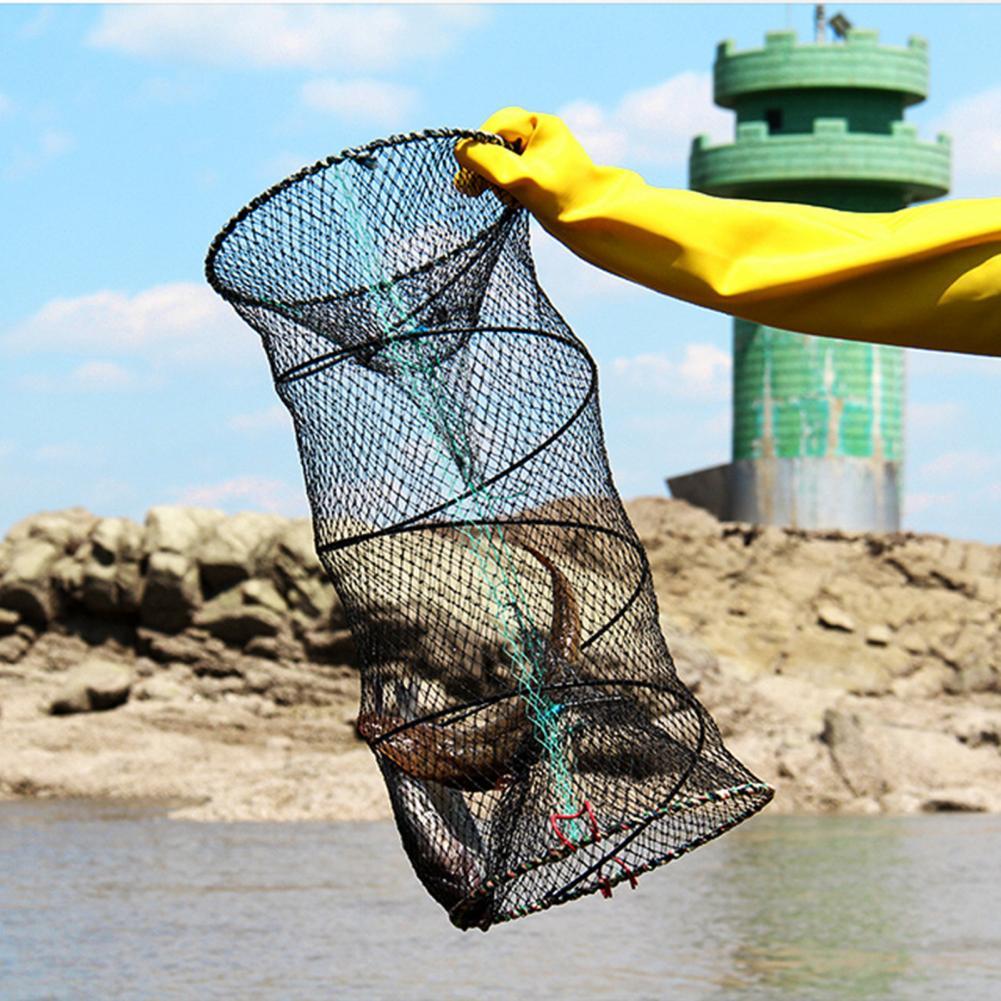 Gabbia a molla gabbia da pesca compatta Nylon facile da trasportare comoda rete da pesca con gabbia a molla