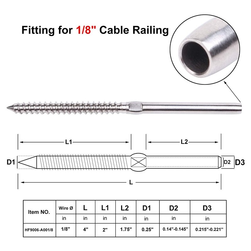 16 stuks rechts- en linkshandige draad,  of 1/8 inch kabelleuningset, leuningbeslag voor vlonders, doe-het-zelf balustradeset
