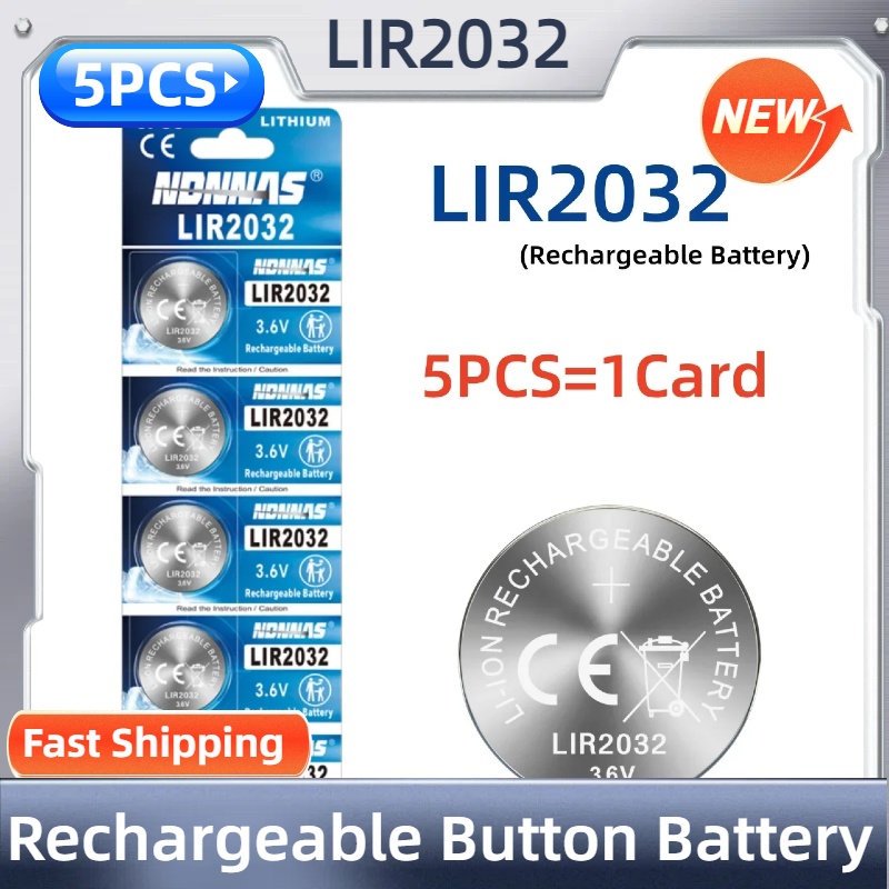 NEUE LIR2032 3,6V Wiederaufladbare Lithium-Knopfbatterie mit Ladegerät, Kompatibel mit CR2032 für Autoschlüssel, Uhren, Fernbedienungen: Grün