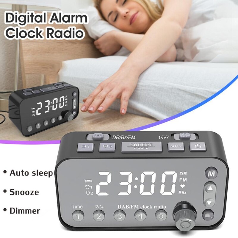 DAB Bedside Alarm Clock Radio Large Sn Dual Alarm Clock Dual USB Radio Sleep Timer FM Radio Clock