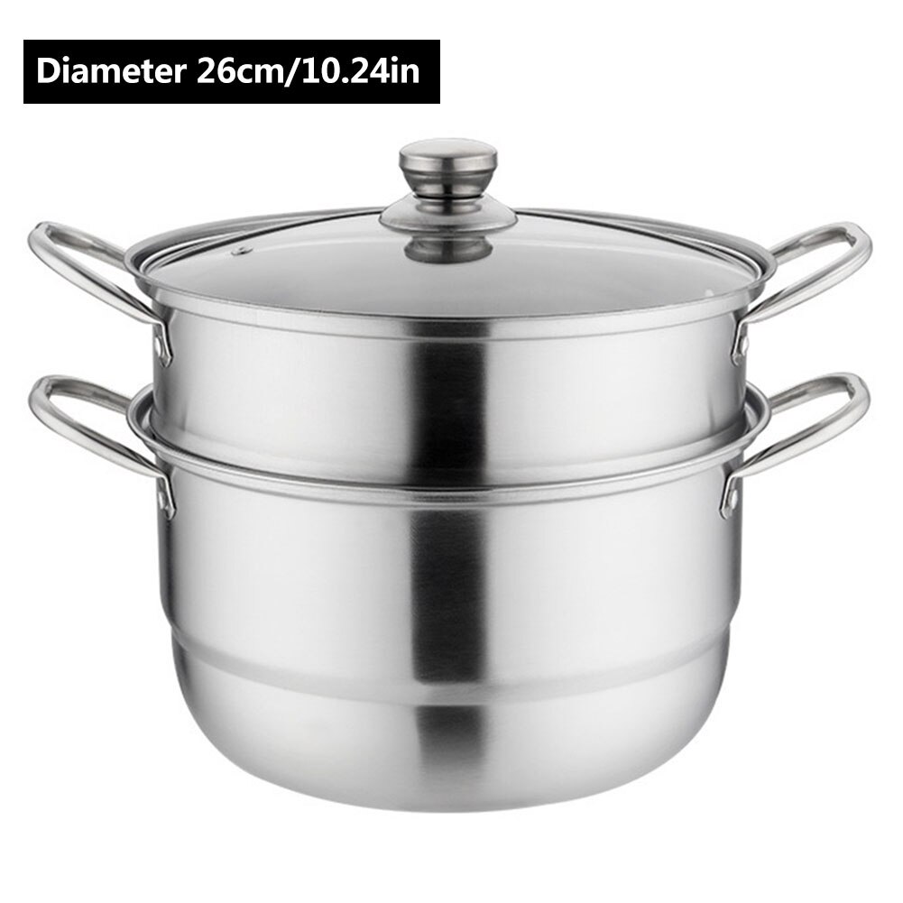Olla de vapor de acero inoxidable 2 en 1 con tapa Visible, olla de sopa de doble capa, hervir al vapor, utensilios de cocina de doble uso: 26cm