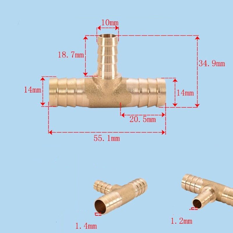 Brass Pagoda Barb Pipe Fittings Equal / Variable Diameter 3 Way T-type 4mm 5mm 6mm 8mm 10mm 12mm 14mm 16mm Oil / Water / Gas: OD 14-10-14
