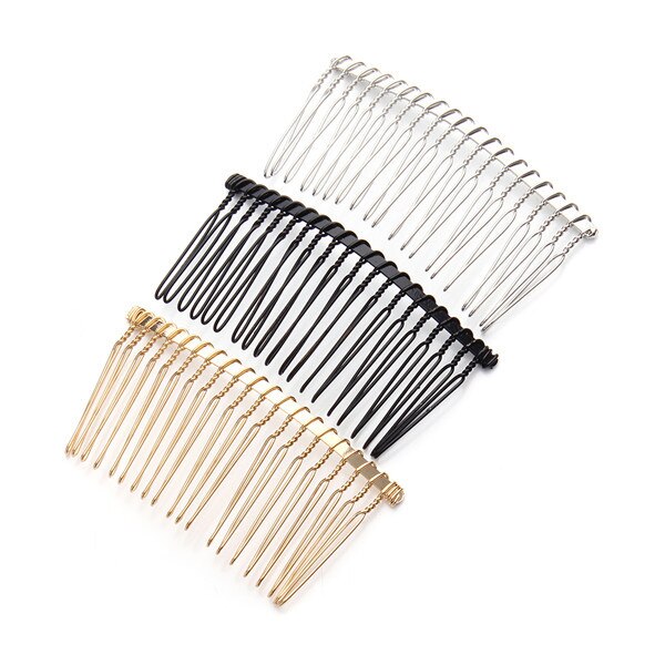 6 stks/partij 10 15 20 30 Tanden Zwart/Goud/Rhodium Kleur Metalen Kammen Bruiloft Bruid Clips Hoofddeksel haar Sticks Accessoires F1573