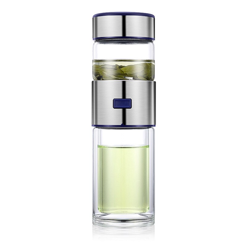 KAIXIFEI XXXml My Glass Water Bottle Leakproof For Water Tea Drinker With Rope and Stainless Steel Tea Infuser Portable Tumbler: Black