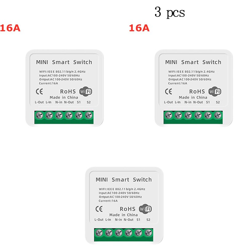 Mini Smart Wifi DIY Switch Supports 2 Way Control, Smart Home Automation Module, Works With Alexa Google Home Smart Life App: 16A 3pcs