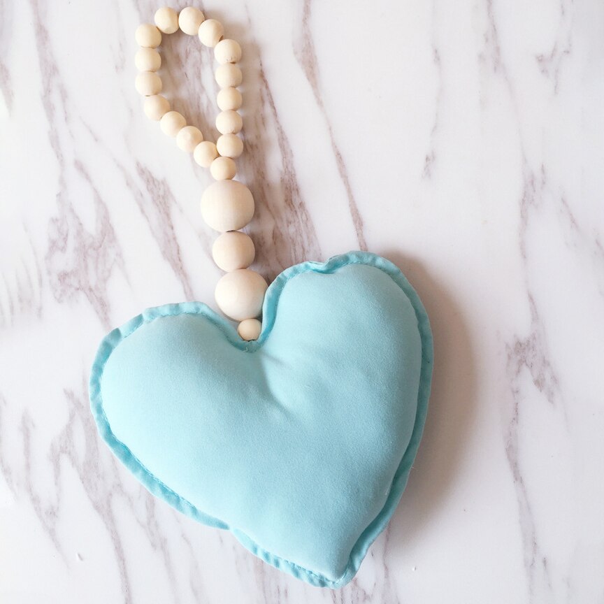 Decoración Para habitación de bebé en forma de corazón, almohada colgante de algodón de madera, parachoques para bebé, decoración suave para habitación, accesorio de fotografía de estilo nórdico: Azul