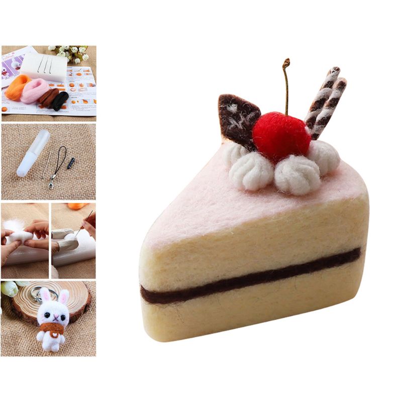Pan de la torta de lana manualidad de fieltro DIY inacabado pinchado conjunto Kit para manualidades aguja Material Paquete de bolsa hecha a mano