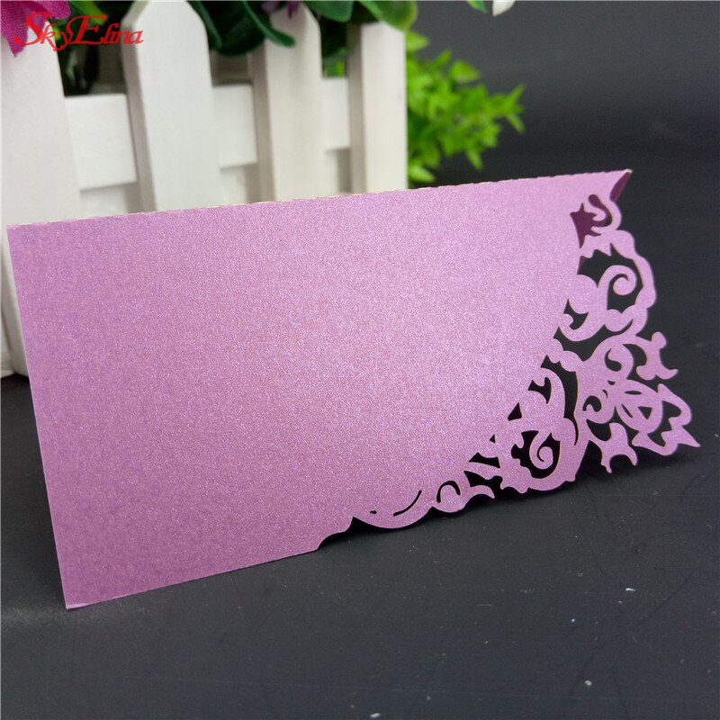 50pcs Wedding Party Table Name Place Cards Chic Pearlescent Lace Favor Message Setting Card Wedding Birthday Supplies 7ZSH870: dark purple
