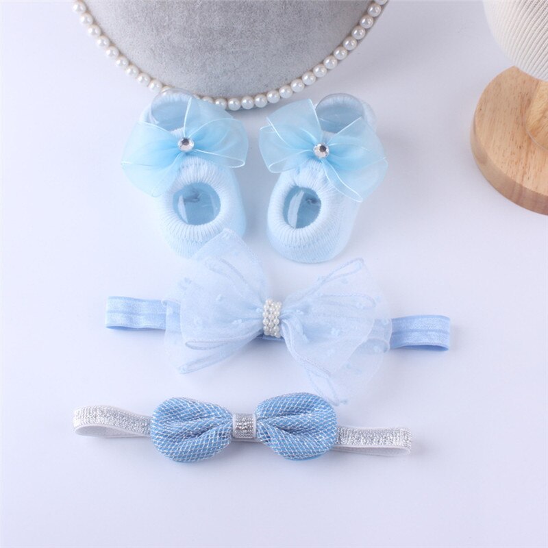 2 pçs/sets Flores de Renda Meias Meninas Headwear Crianças Hairbands Elásticas Meias de Algodão Faixa de Cabelo Crianças Acessórios de Cabelo Presentes