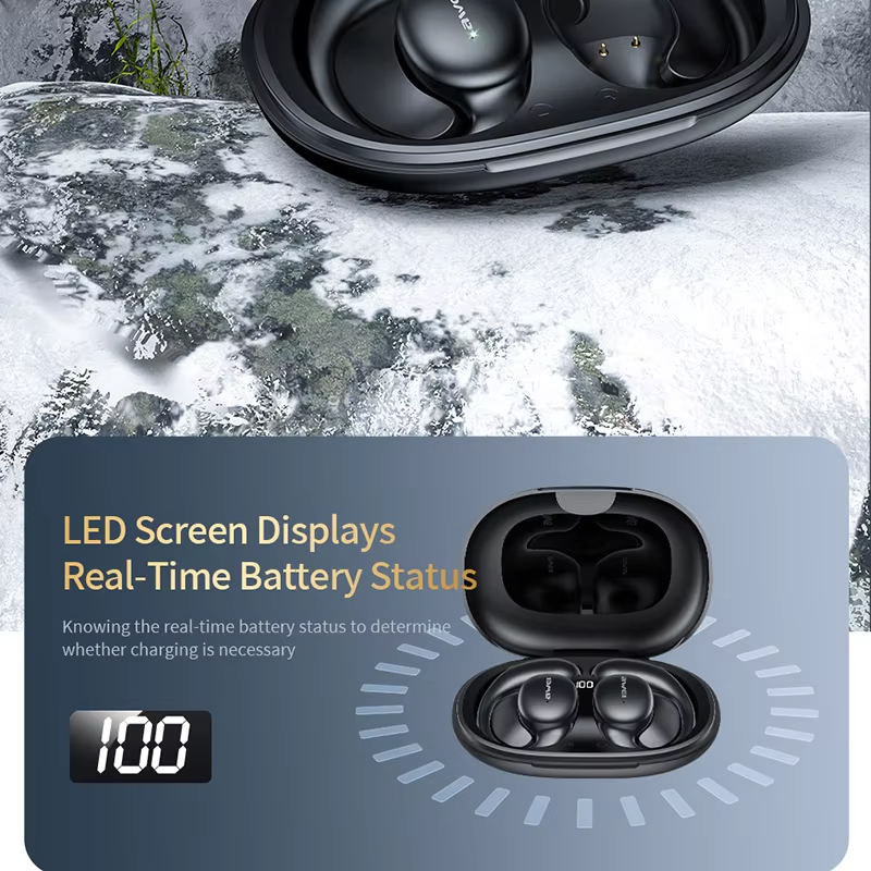 Awei T80 Bluetooth 5.3 Open Oortelefoon Luchtgeleiding Oorhaak Draadloze Sport Koptelefoon met Microfoon Lange Standby 450mAh Headset