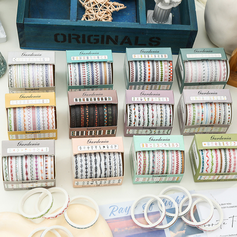 10Rolls Slim Basic Washi Tape Scrapbooking Supplies Washi Tape Set Rainbow Cinta Adhesiva Decorativa Journal Diary Washi Tapes