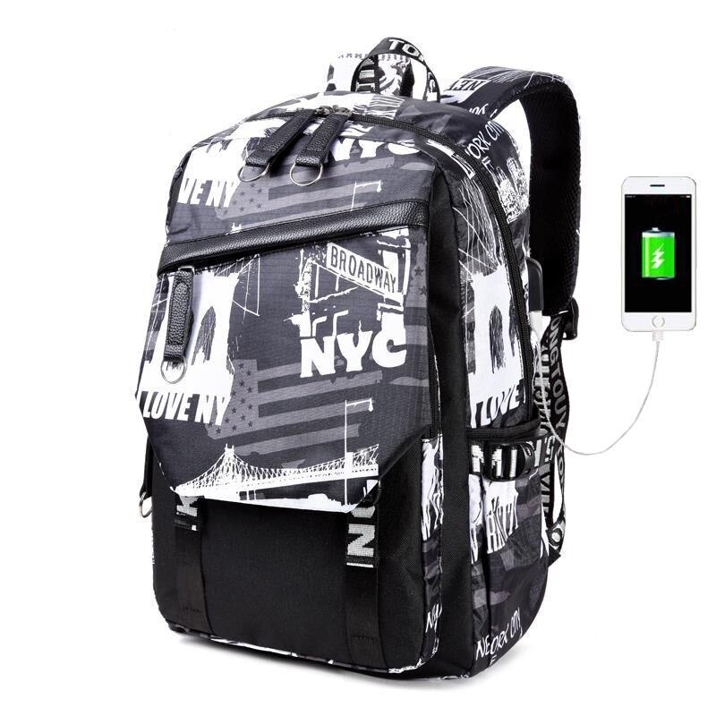 Multi-function USB Charging Men Backpacks Laptop Canvas Backpack School Bags for Teenagers Boys Large Capacity Travel Backpack: Default Title