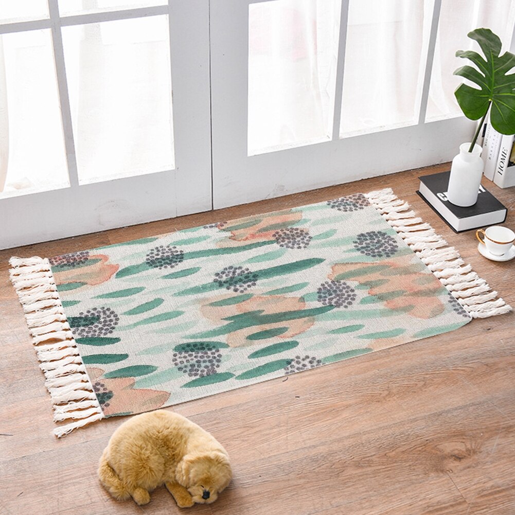 Tassel Plant Pattern Carpet Bedside Geometric Floor Mat Living Room Bedroom Home Decor: M / I