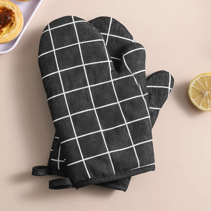 Ofen-Backhandschuhe, Ofenhandschuhe, Mikrowellenherdhandschuhe, hochtemperaturbeständige Leinenhandschuhe, Küchen-Backwerkzeuge, Backgeschirr: Schwarz