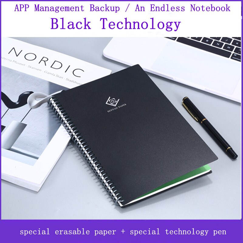 Wet Erasable Reusable Smart Writing Notebook A5/B5 Black Waterproof Erase Notepad Spiral Coil Book Save Paper Diary With Pen Set