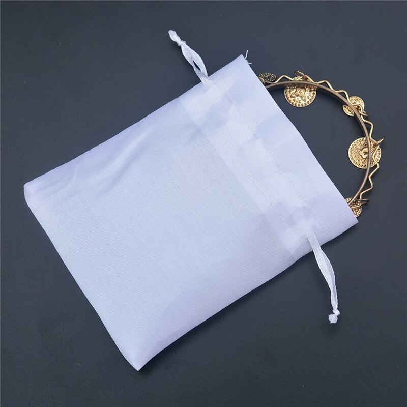 Pochettes en Satin blanc 7x9, 10x12, 16x20 cm, sacs à cordon d&#39;emballage pour bonbons/bijoux/colliers/bagues/perles, sac en soie, 10 pièces/lot