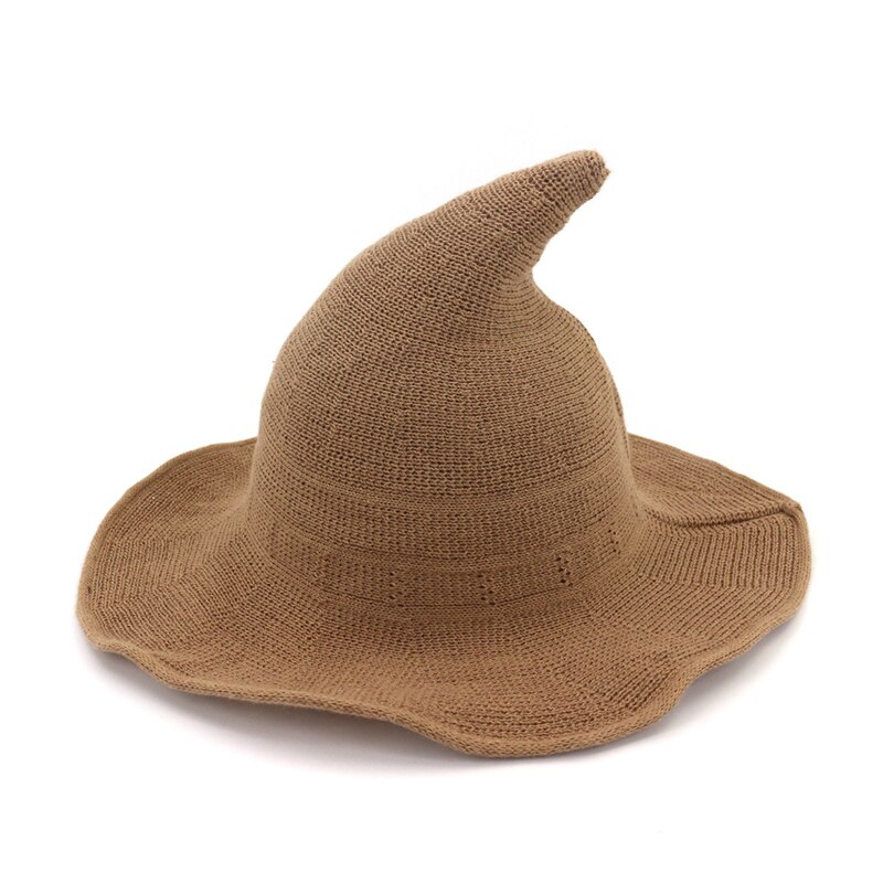 QBHAT Cotton Knitted Witch Hat Cap Casual Wide Brim Bucket Hats Women Funny Folding Magic Wizard Hat Solid Color Chapeau QB25