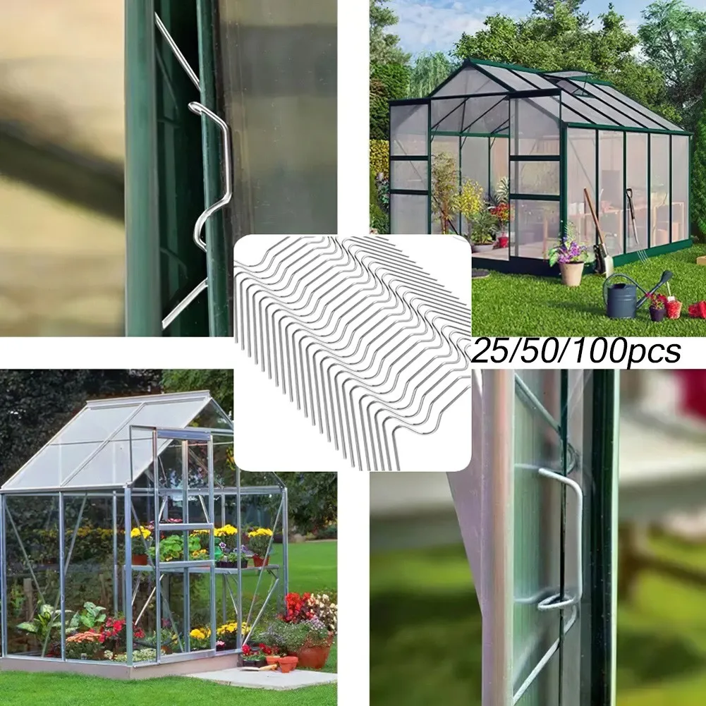 25/50/100 Stück Gewächshaus-Verglasklammern aus Edelstahl mit Glasklammern für Gewächshaus-Ersatzteile, Garten-Gewächshaus-Zubehör