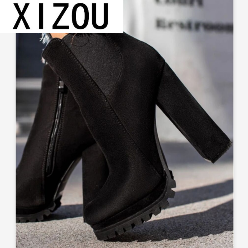 ¡Novedad de ! Botines de mujer elásticos con plataforma de tacón grueso abrigados de otoño invierno botas negras de trabajo para mujer