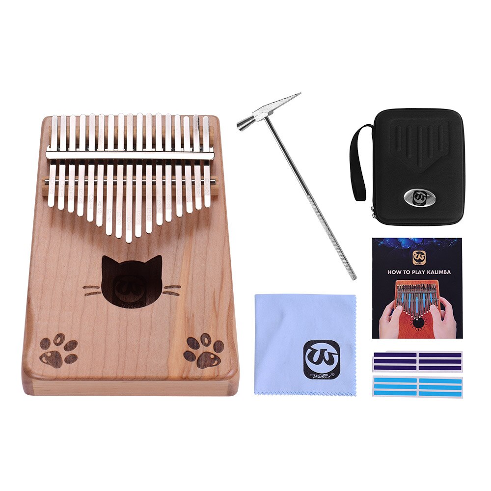 17 key Kalimba Walter.t WK-17MS Thumb Piano Mbira Maple Wood with Carry Bag Tuning Hammer Cleaning Cloth Stickers Musical: Wood color