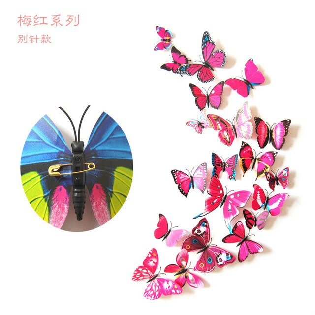 12PCS/Lot Garden Colourful Butterfly Decorative Stakes Wind Spinners Garden Decorations Simulation Butterfly: Pink