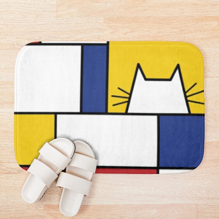 Piet Mondrian Art Cat Geometric Simple Polychromatic Bath Mat Bathroom Bath Mat Set Mirrofiber Cartoon Bath Rug Set