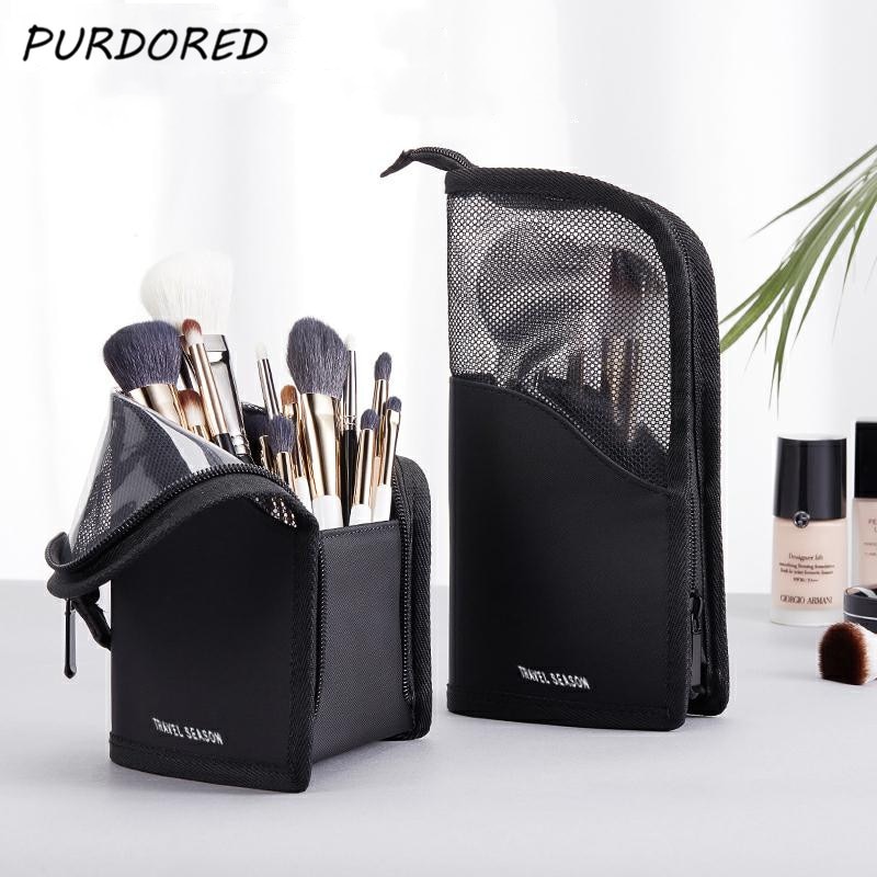 Purdored 1 Pc Stand Cosmetische Tas Voor Vrouwen Clear Rits Make-Up Tas Reizen Vrouwelijke Make-Up Borstel Houder Organizer Toilettas