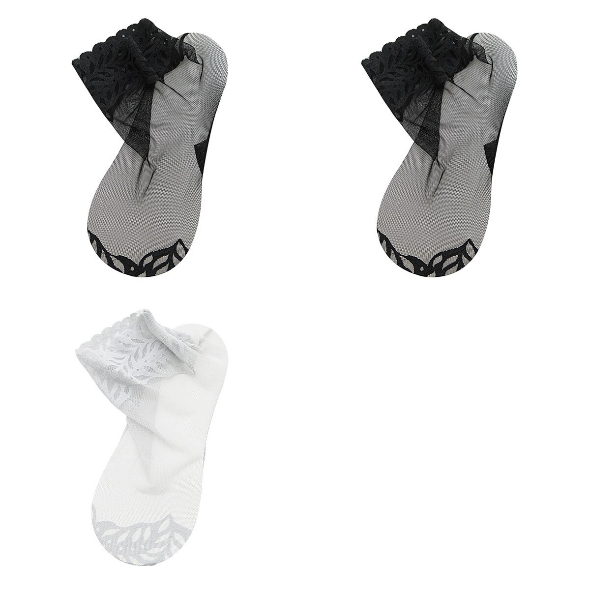 Calcetines de encaje transparentes para mujer, medias antideslizantes de malla de Color sólido, invisibles, para verano, 3 pares, 2022: 3 pairs D