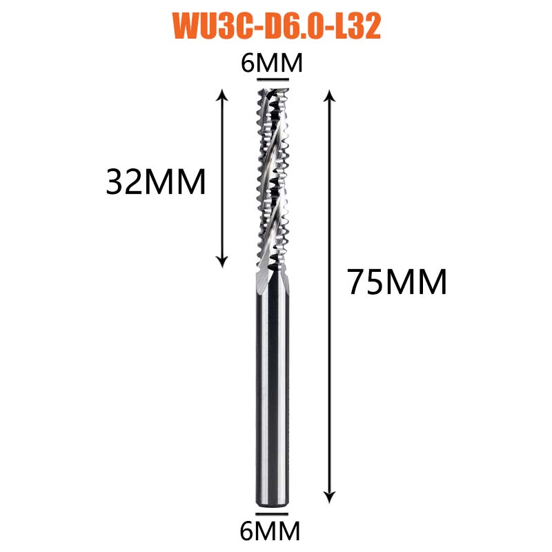Dreanique, 1 unidad, 3 flautas, fresa de desbaste de alta resistencia de carburo sólido, 4mm-12mm, ranura para carpintería, CNC, grano grueso más rugoso: 3 mm