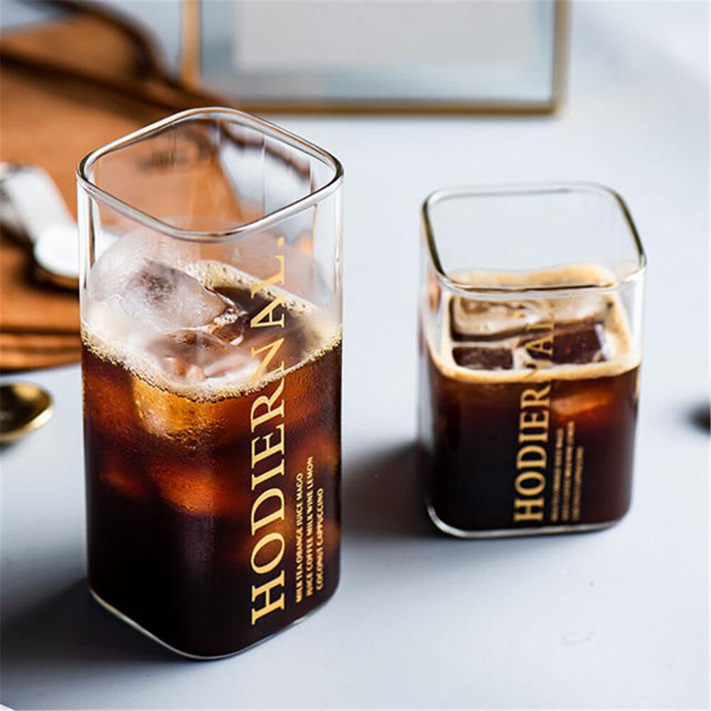 Hjem firkantet kopp gulltrykk frokost melk kaffekopp rett glass gjennomsiktig varmebestandig kopp 1 stk