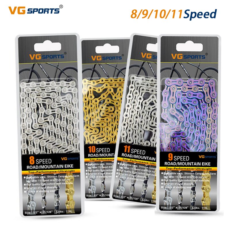 Vg Sport 8 9 10 11 Speed Bike Chain Accessoires Undefined Half Volledige Hollow 116L Zilver Goud Kleurrijke Mountain Mtb racefiets