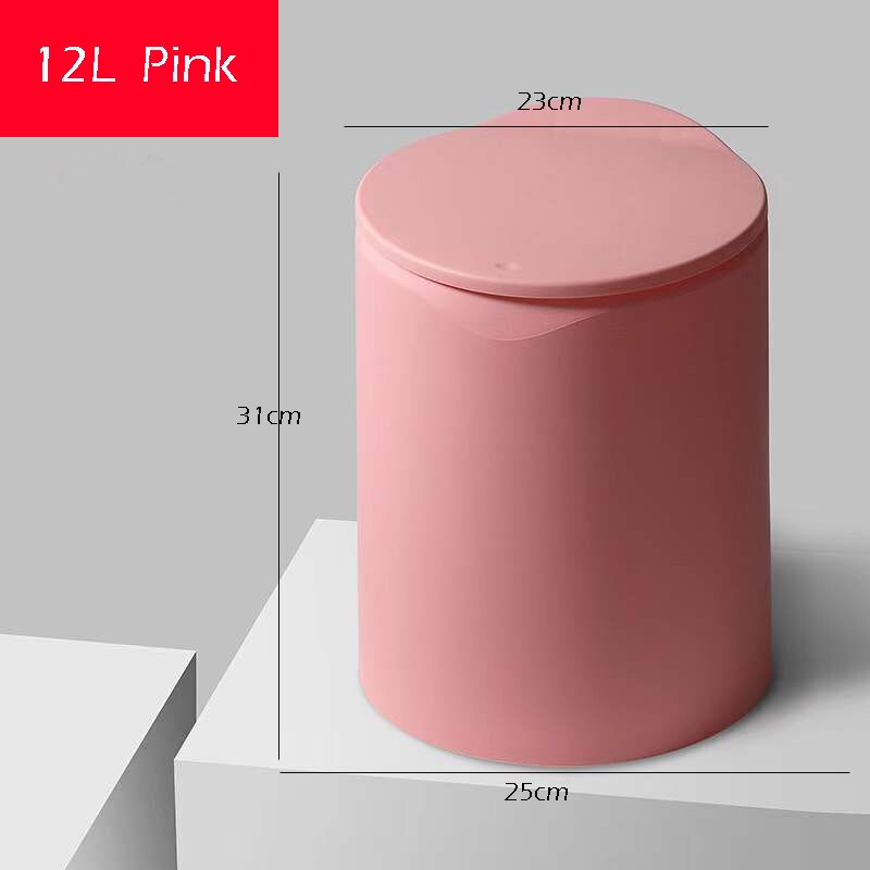 1Pcs 8L/12L Ronde Grote Capaciteit Indoor Prullenbak Emmer Vuilnis Vuilnisbak Opslag Organisatie In De Keuken Wc voor Badkamer: 12L Pink