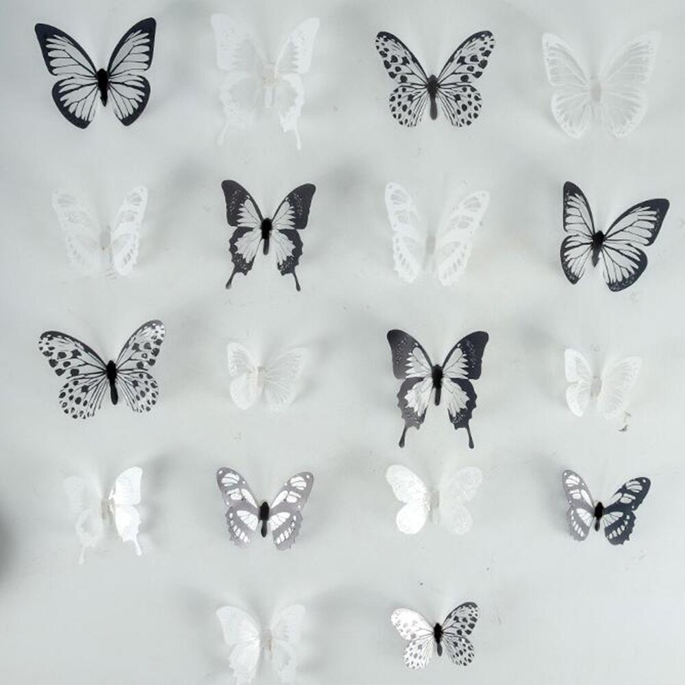 18 pièces multicolore PVC Art réfrigérateur blanc noir affiche 3D papillon autocollants décoration murale maison bricolage décor pépinière salle à manger