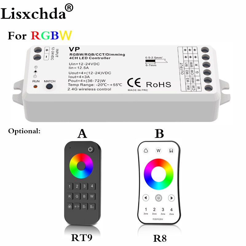 24V 2.4G Remote Control LED Driver - 108W/150W Dual Color Dimming Power Supply For LED Strips (AC 110V)