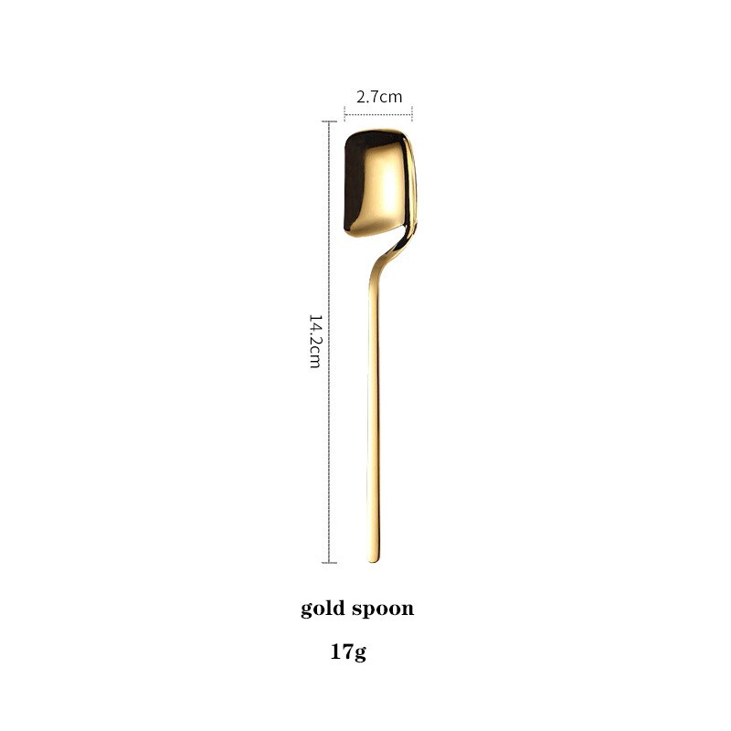 Stainless Steel Spoon Fork Dessert Coffee Spoon Fruit Fork Stirring Kitchen Tableware Cutlery Accessories Decoration: Gold spoon