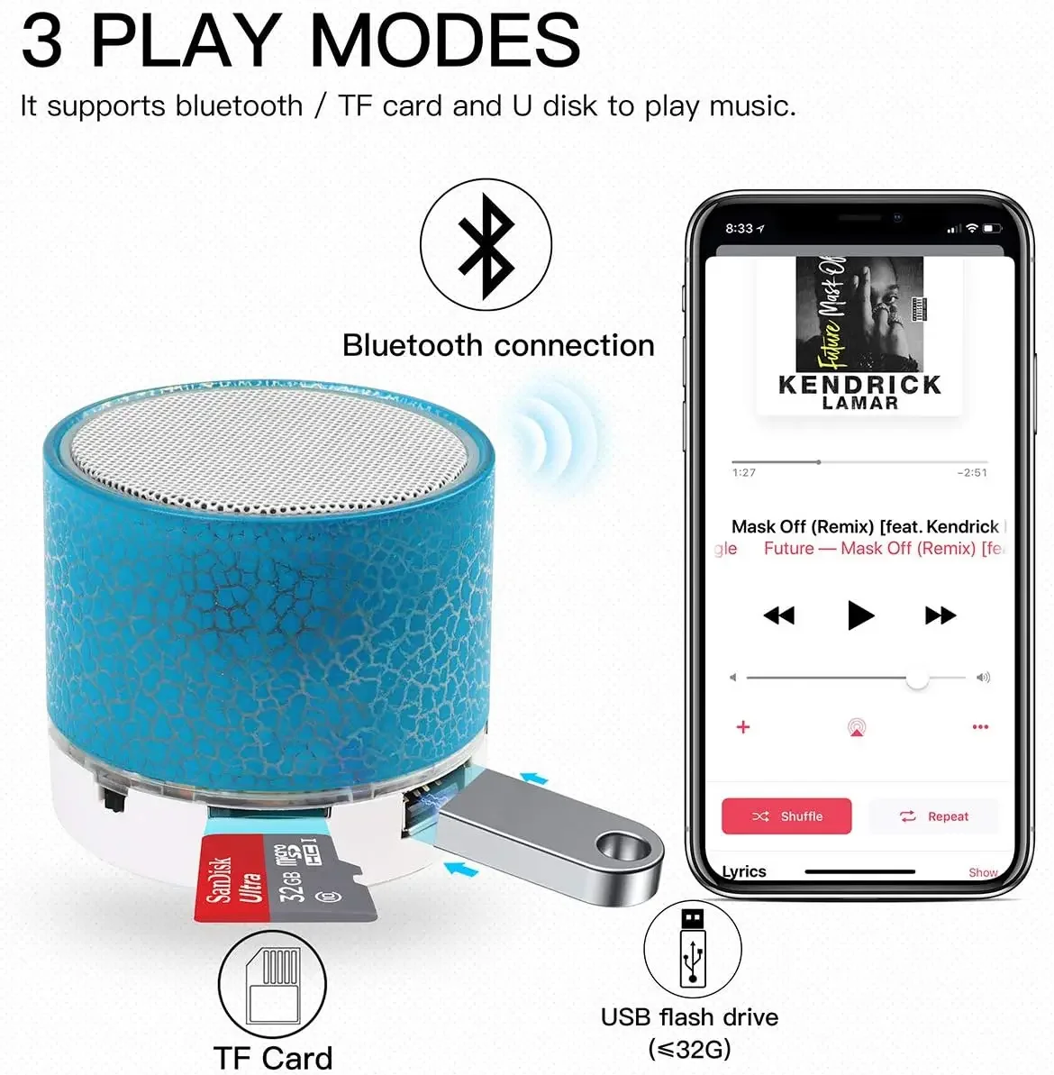 2024 neueste neue Mini-Crack Bluetooth Audio tragbare Plug-in Subwoofer Sound LED Licht drahtlose Lautsprecher