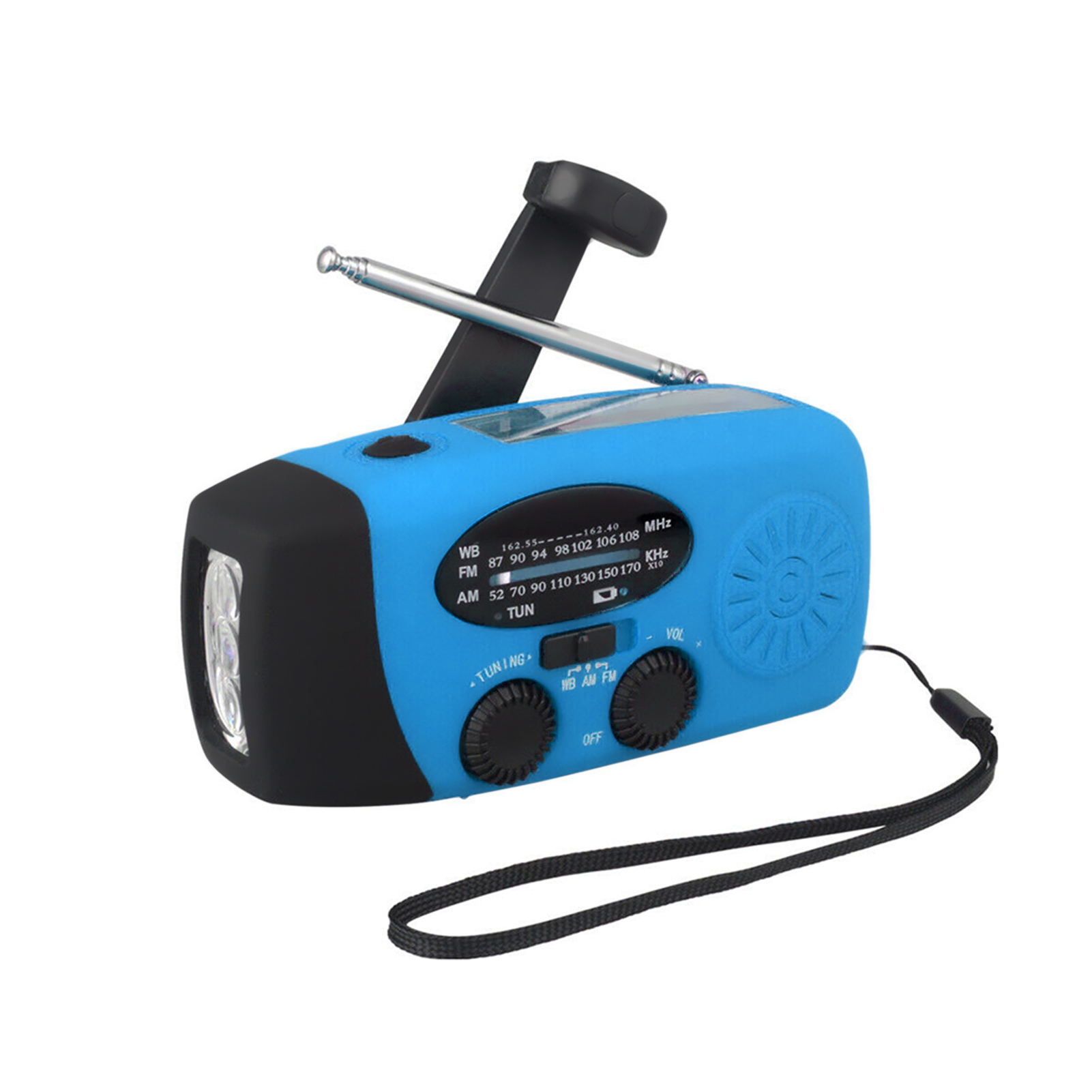 Draagbare Radio Am/Fm/Wb Radio Zaklamp Leeslamp Noaa Weer Power Bank Voor Emergency Zonne-energie Crank emergency Radio: Blauw