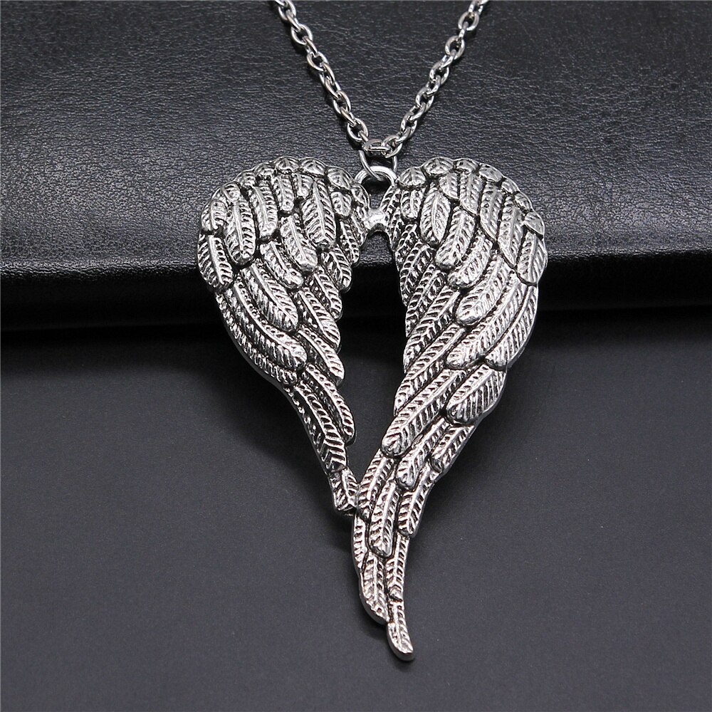 2 Colors Antique Silver Color Antique Bronze Color Bird Wings &amp; Feather Pendant Necklace For Women Men Girl Boy Metal Chain: N-B12303 / 45cm