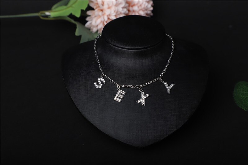 Hiphop DIY Cuban Necklace Rhinestone Letter Necklace Women Gothic Statement Necklace Jewelry Own Style: 12