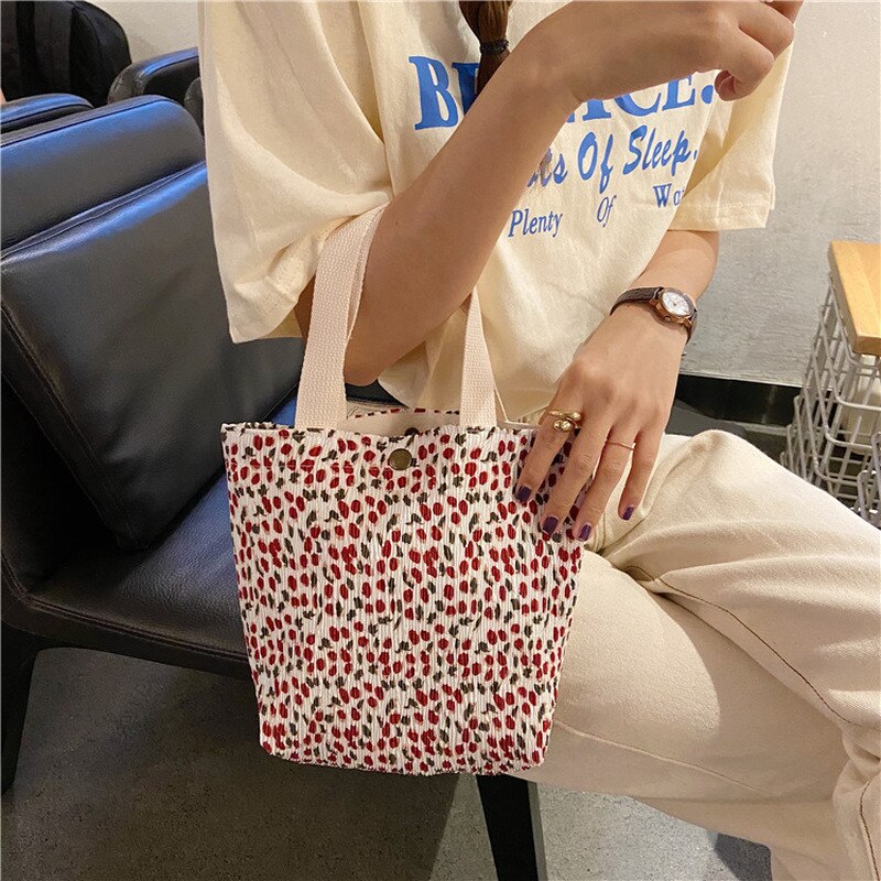 Hand-Held Mini Katoenen Boodschappentassen Vrouwen Handtassen Meisje Vintage Canvas Casual Tote Casual Schoudertas Hasp Lunch Emmer tas