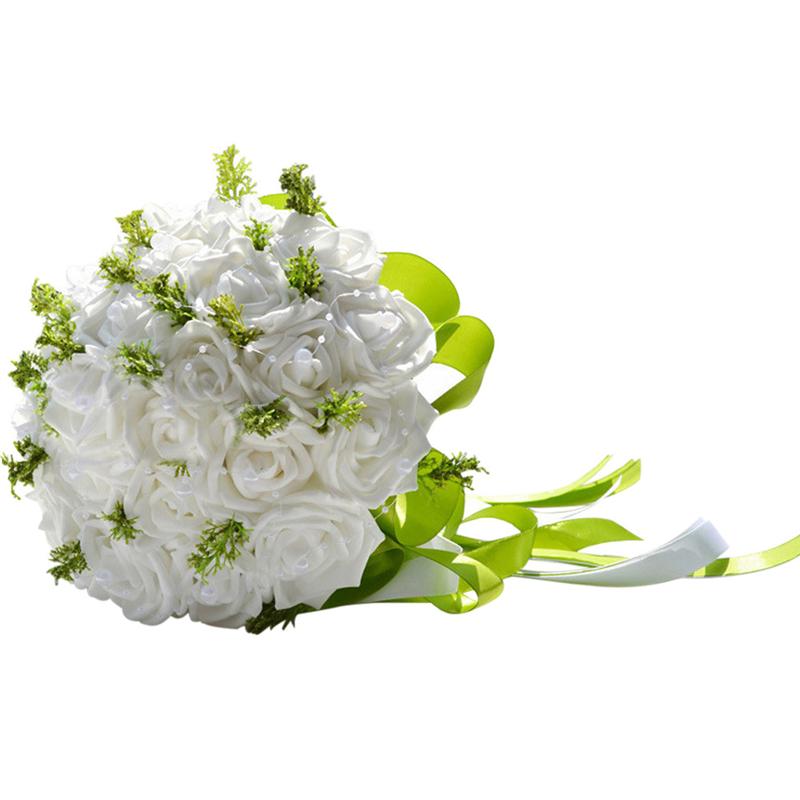 Handgemaakte Pastorale Kunstmatige Nep Bloemen Boeket Simulatie Rozen Parels Bridal Holding Toss Boeket Voor Bruiloft Gunsten: WHITE