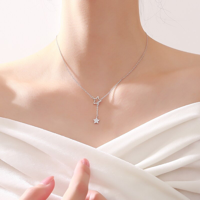 Trendy Rhinestone Star Ketting Vrouwen Kwastje Zirconia Sleutelbeen Ketting Hanger Kettingen Bruiloft Verjaardag Sieraden